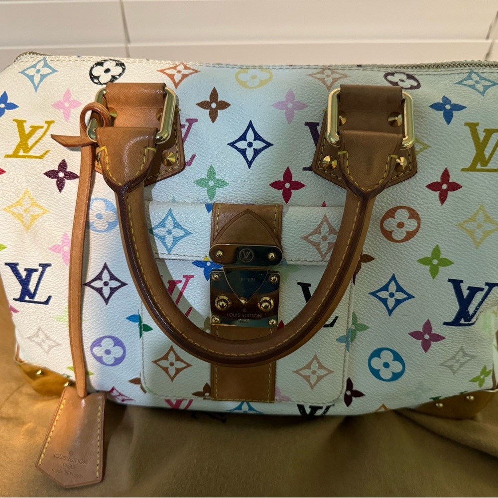 Louis Vuitton 💯 % authentic blanc white multicolor speedy 30 Takashi Murakami